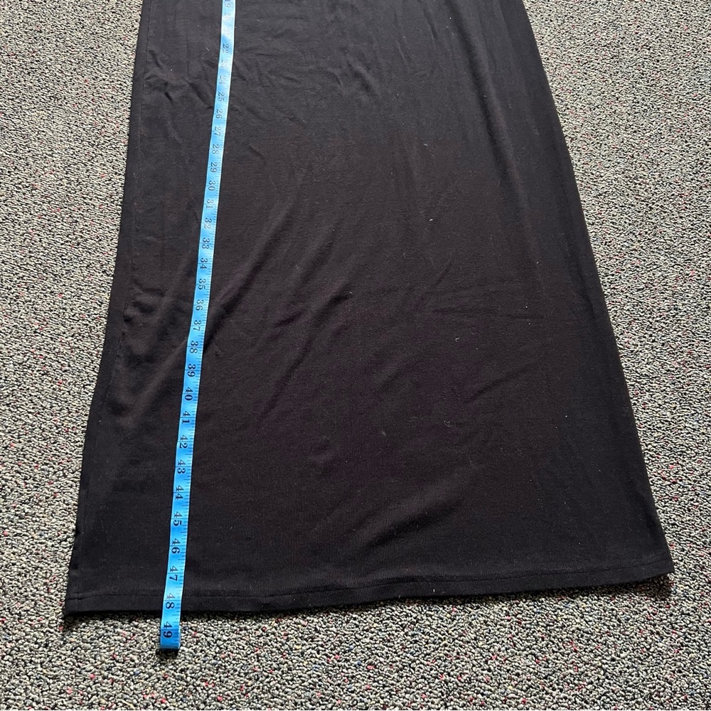 Modest Black Ribbed Stretchy Sleeveless Layering Round High Neck Maxi Midi Dress - Picture 16 of 16